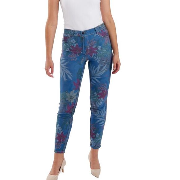 FRANK LYMAN REVERSIBLE DENIM BLUE PINK FLORAL JEAN PANTS XL - Picture 4 of 12